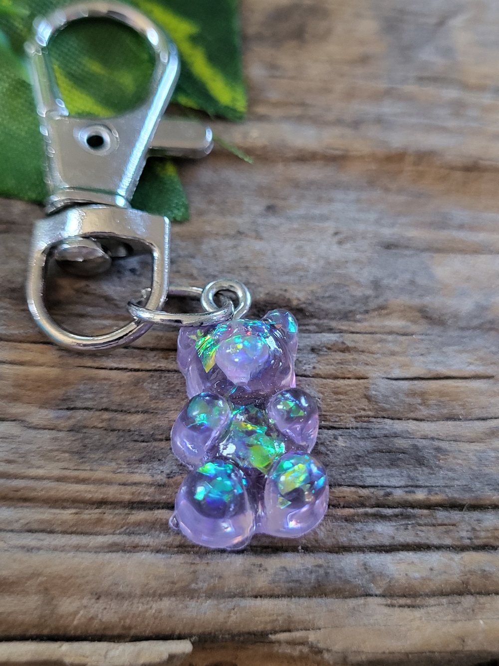 Purple Iridescent Gummy Bear Charm Keychain Ir Zipper Pull